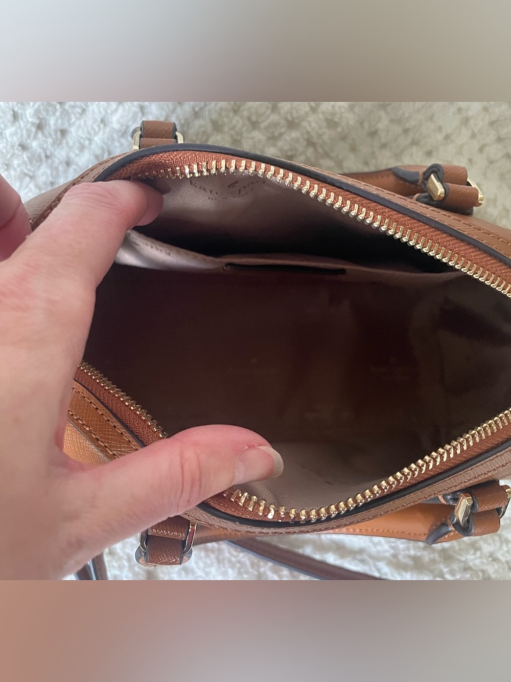kate spade Tan Leather Crossbody Dome Satchel with Gold Hardware - Picture 2 of 3